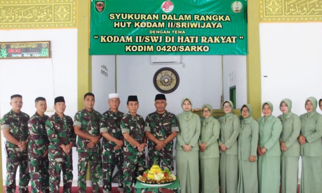 Puncak HUT Ke 77 Kodam II/Sriwijaya, Keluarga Besar Kodim 0420/Sarko Adakan Do’a Bersama