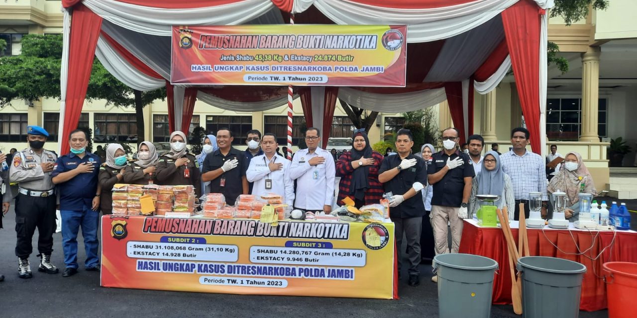 Polda Jambi Mengadakan Pemusnahan Barang Bukti Narkotika Tahun 2023.