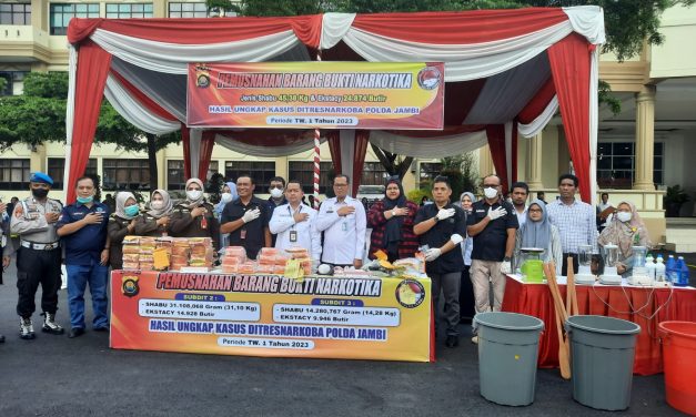 Polda Jambi Mengadakan Pemusnahan Barang Bukti Narkotika Tahun 2023.