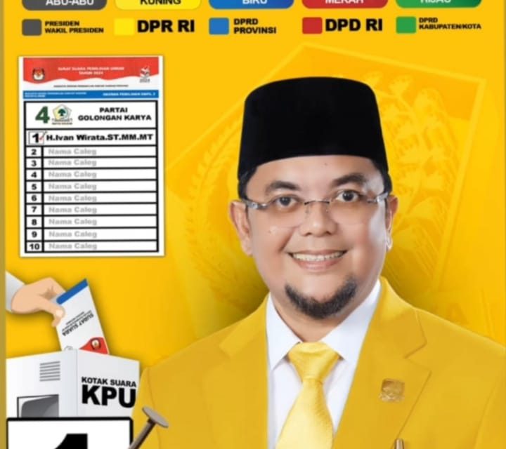 H.ivan Wirata.ST.MM.MT Dari Partai Golkar nomor urut 1 Calon legislatif DPRD Provinsi Jambi Dapil Batanghari-Muaro Jambi Siap memenangkan Pemilihan legislatif 2024