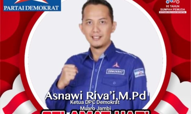 Ketua DPC Partai Demokrat Kabupaten Muaro Jambi Asnawi Rifai m.pd mengucapkan selamat hari sumpah pemuda Tahun 2023