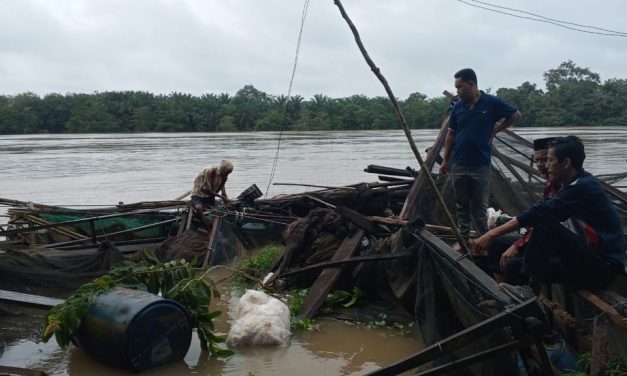 Ratusan Kerambah Ikan Hanyut Terbawa Arus Akibat Derasnya Aliran Air Sungai Batanghari.