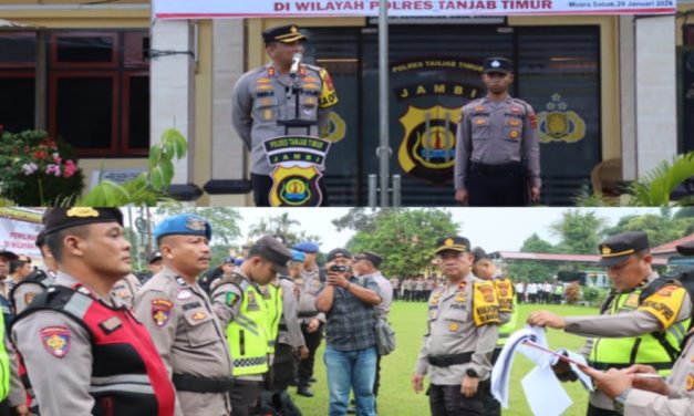 Kapolres Tanjung Jabung Timur Pimpin Simulasi dan Pengecekan Personil yang Akan Melaksanakan Pengamanan Pesta Demokrasi Dalam Rangka OMB 2024