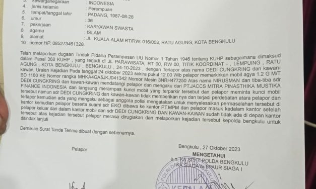 Ada Apa Dengan Polda Bengkulu,Laporan Debitur Tentang Aksi Arogan Debcoll MPM Finance DiDuga Lamban Penyelesaian.