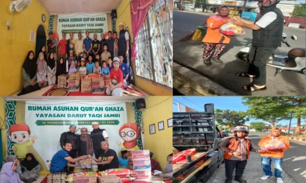 Comunitas Sepeda Lotus Mountain Bike Jambi Menggelar Bakti Sosial Pembagian Sembako ke Panti Asuhan Qur’an Ghaza,Fakir Miskin, Petugas Pembersih Jalan.