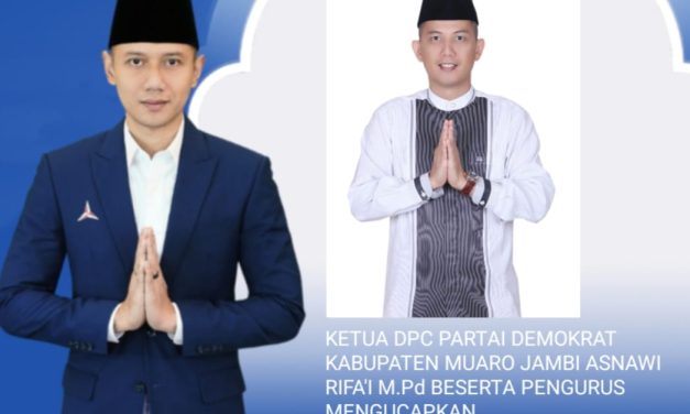Ketua DPC Partai Demokrat Kabupaten Muaro Jambi Asnawi Rifa’i M.pd mengucapkan selamat hari raya idul Fitri 1445 Hijriah minal aidzin wal Faizin mohon maaf lahir dan batin Tahun 2024