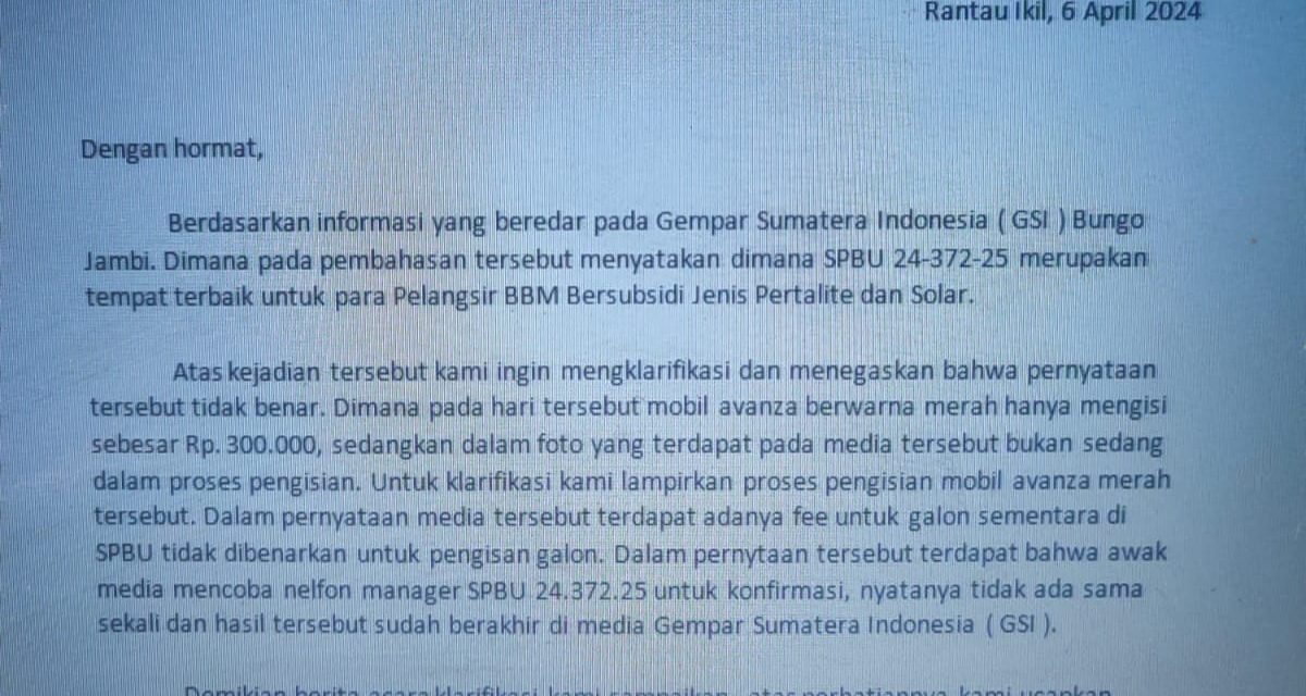 Management SPBU “2437225” Angkat Bicara Tentang Pemberitaan Yang Diduga Menyudutkan Pihak nya