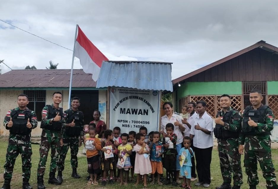 Satgas Pamtas Statis RI-PNG Yonif 111/KB Berikan Bantuan Tenaga Pendidik Untuk Sekolah Terpencil Perbatasan Papua Selatan