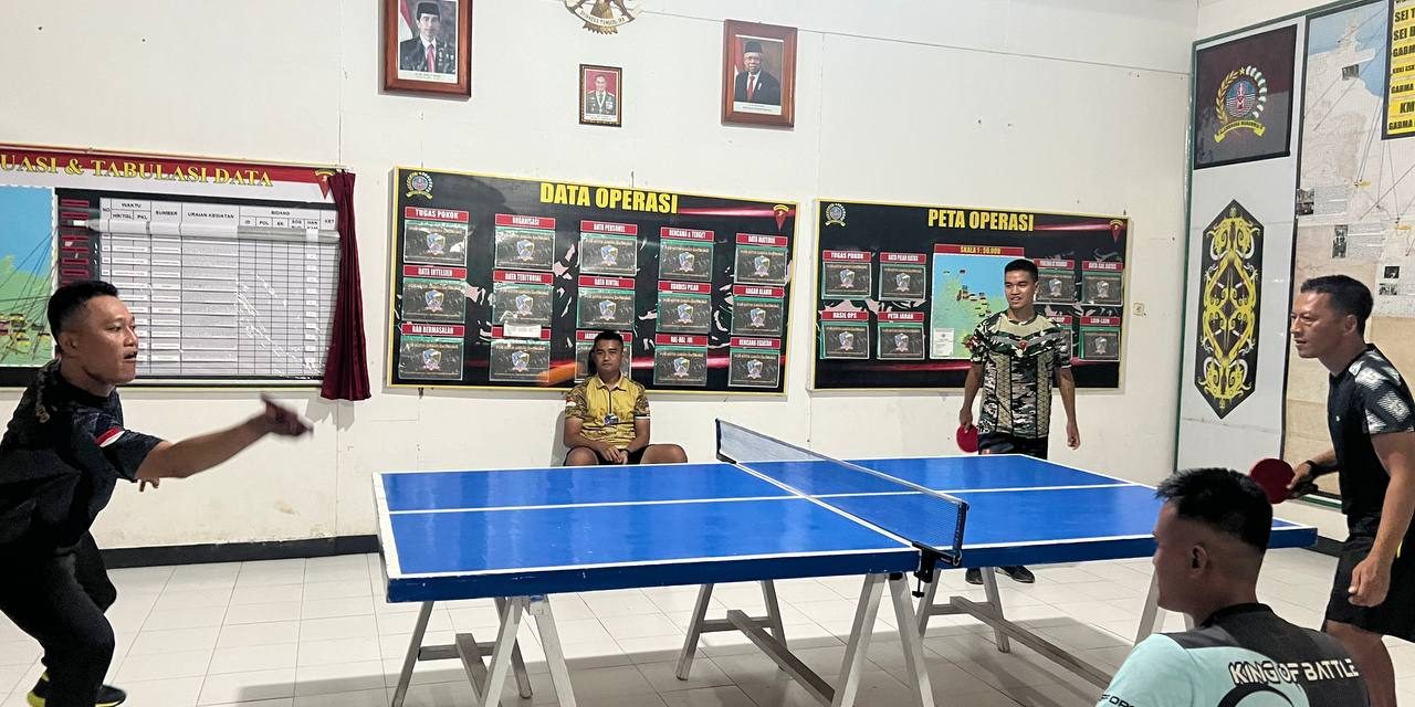 Menjelang Purna Tugas, Satgas Pamtas RI-Malaysia Yonarmed 16/TK Laksanakan Turnamen Tenis Meja