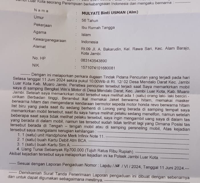 Tas Seorang Wanita Di Dalam Mobil Raib Di Gondol Maling.