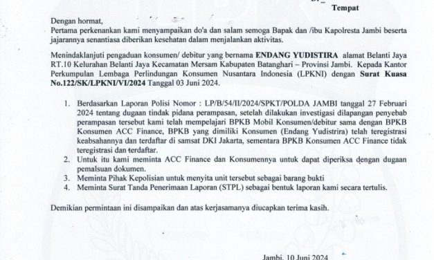 Diduga Penggandaan BPKB, Merasa di Rugikan, Warga Batang Hari Lapor Ke Polda Dan LPKNI