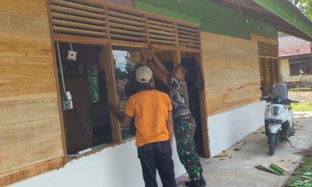 Progres Rehab Madrasah oleh Satgas TMMD ke-122 Kodim 0420/Sarko di Desa Bedeng Rejo Capai 65%