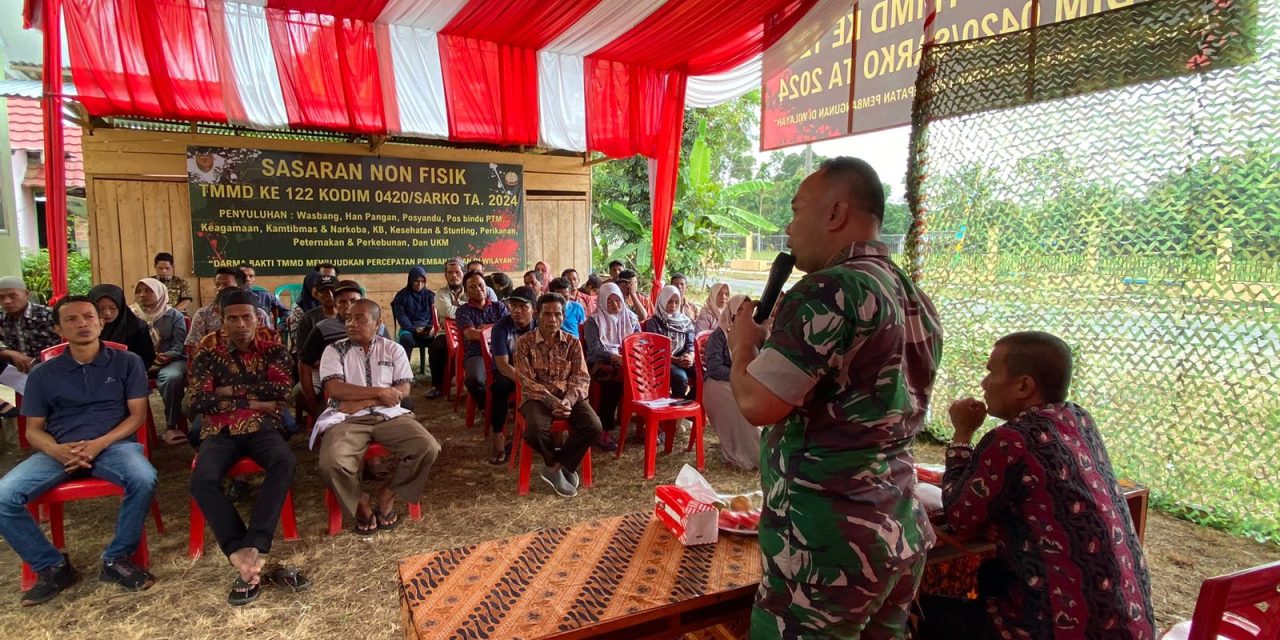 Satgas TMMD ke-122 Kodim 0420/Sarko Beri Penyuluhan Semangat Kebangsaan di Desa Bedeng Rejo