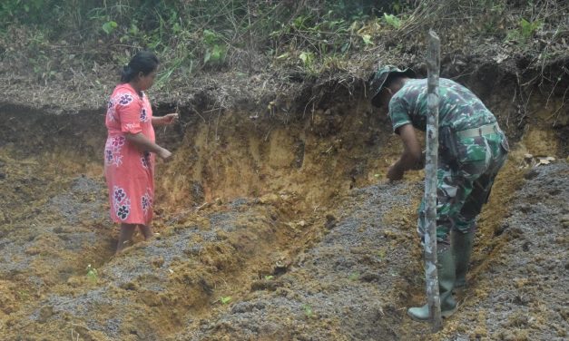 Anggota Satgas TMMD Turun ke Lahan Bantu Masyarakat Tanam Cabai