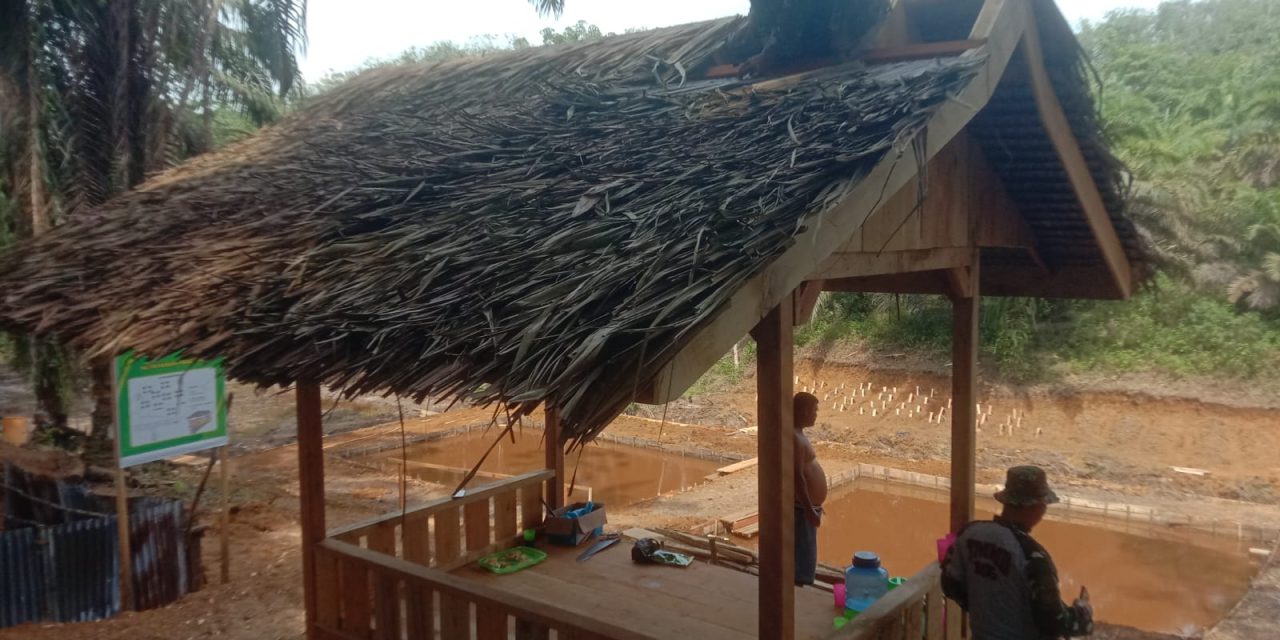 Anggota Satgas TMMD ke 122 Kodim 0420 Sarko Pasang Atap Saung