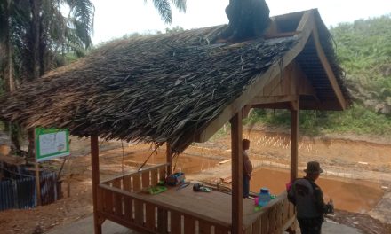 Anggota Satgas TMMD ke 122 Kodim 0420 Sarko Pasang Atap Saung