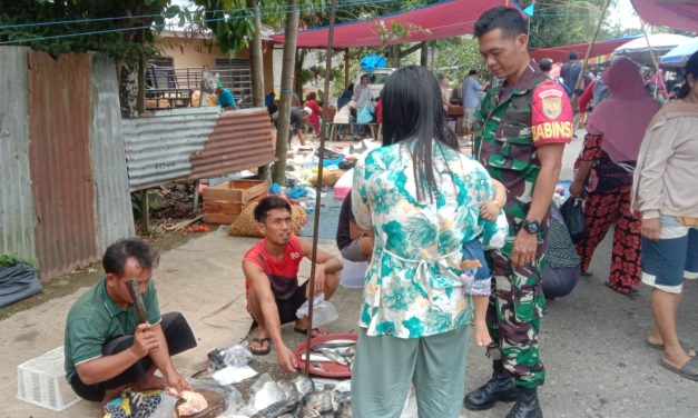 Lebih dari Keamanan Babinsa Koptu Raden Antoni Pantau Harga Sembako di Pasar Desa.
