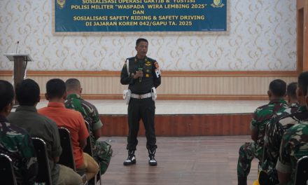 Korem 042/Gapu Gelar Sosialisasi Ops Gaktib dan Ops Yustisi “Waspada Wira Lembing TA 2025” serta Safety Riding & Safety Driving