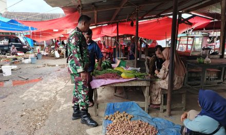 Babinsa Pantau Ketersediaan Bahan Pokok Sembako Dibulan Romadhan Di Pasar Prentak