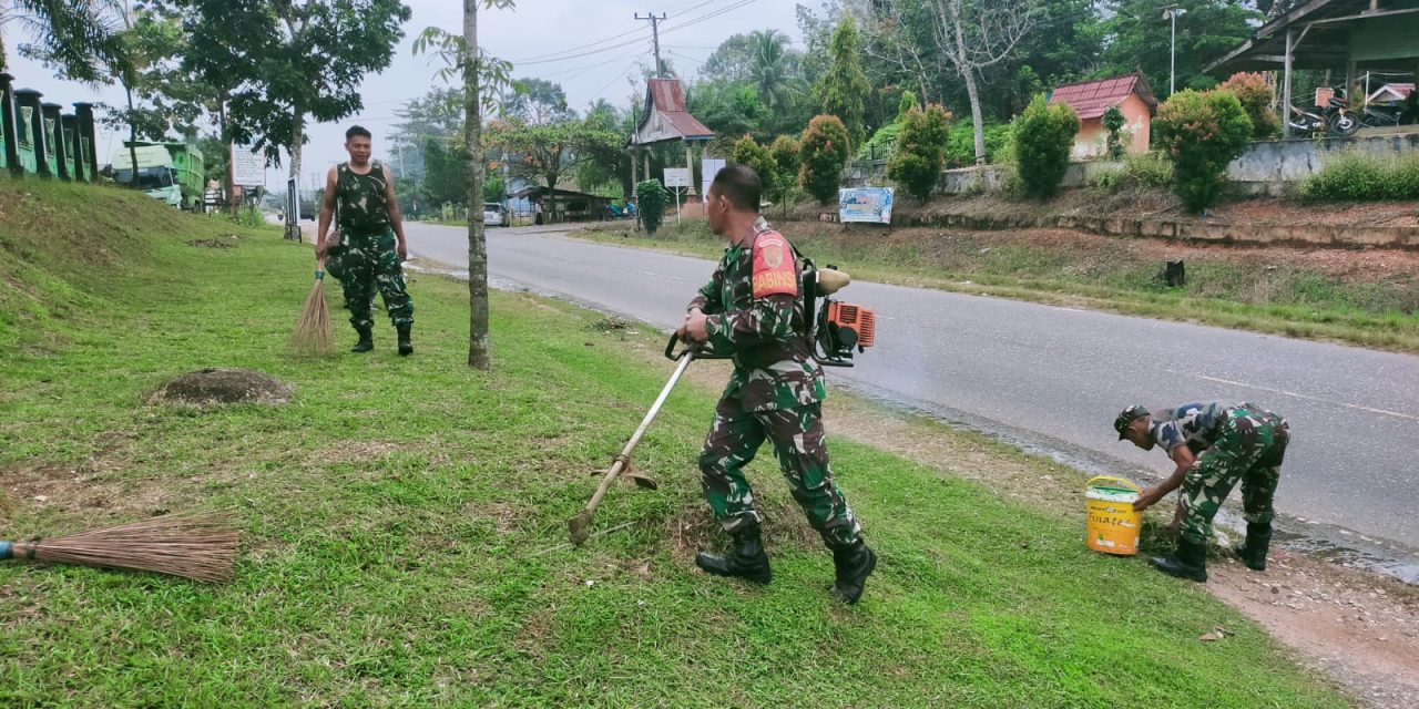 Koramil 420-02/Muara Limun Gelar Aksi Bersih Pangkalan di Pos Ramil Singkut Wujud Nyata Kepedulian Lingkungan dan Pembinaan Internal Prajurit