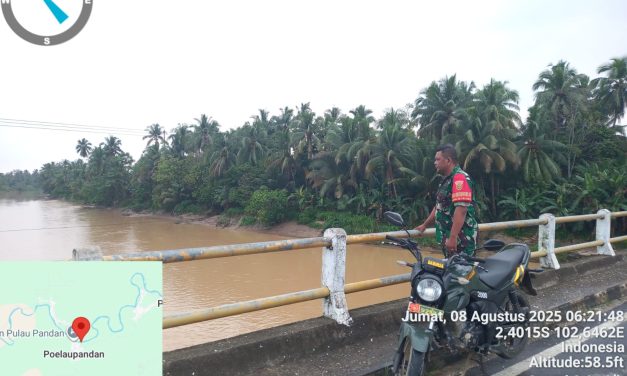 Babinsa Siaga, Pantau Debit Air untuk Cegah Banjir di Muara Limun
