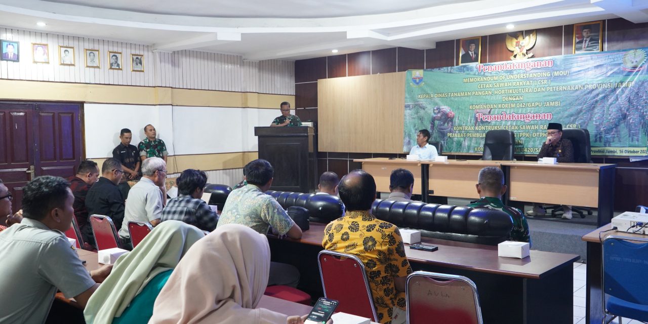 Sinergi TNI dan Pemprov Jambi: Danrem 042/Gapu dan Kadis TPHP Teken MoU Cetak Sawah Rakyat Dukung Ketahanan Pangan Nasional