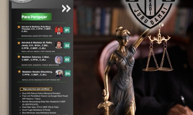 Pelatihan Mediator Bersertifikat Feradi Mediatore Batch 3 Digelar Secara Daring, Siapkan SDM Penengah Profesional