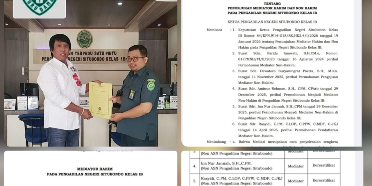 Selamat Atas Penunjukan Rasyidi Sebagai Mediator Non Hakim Di Pengadilan Negeri Situbondo