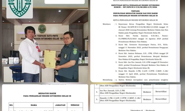 Selamat Atas Penunjukan Rasyidi Sebagai Mediator Non Hakim Di Pengadilan Negeri Situbondo
