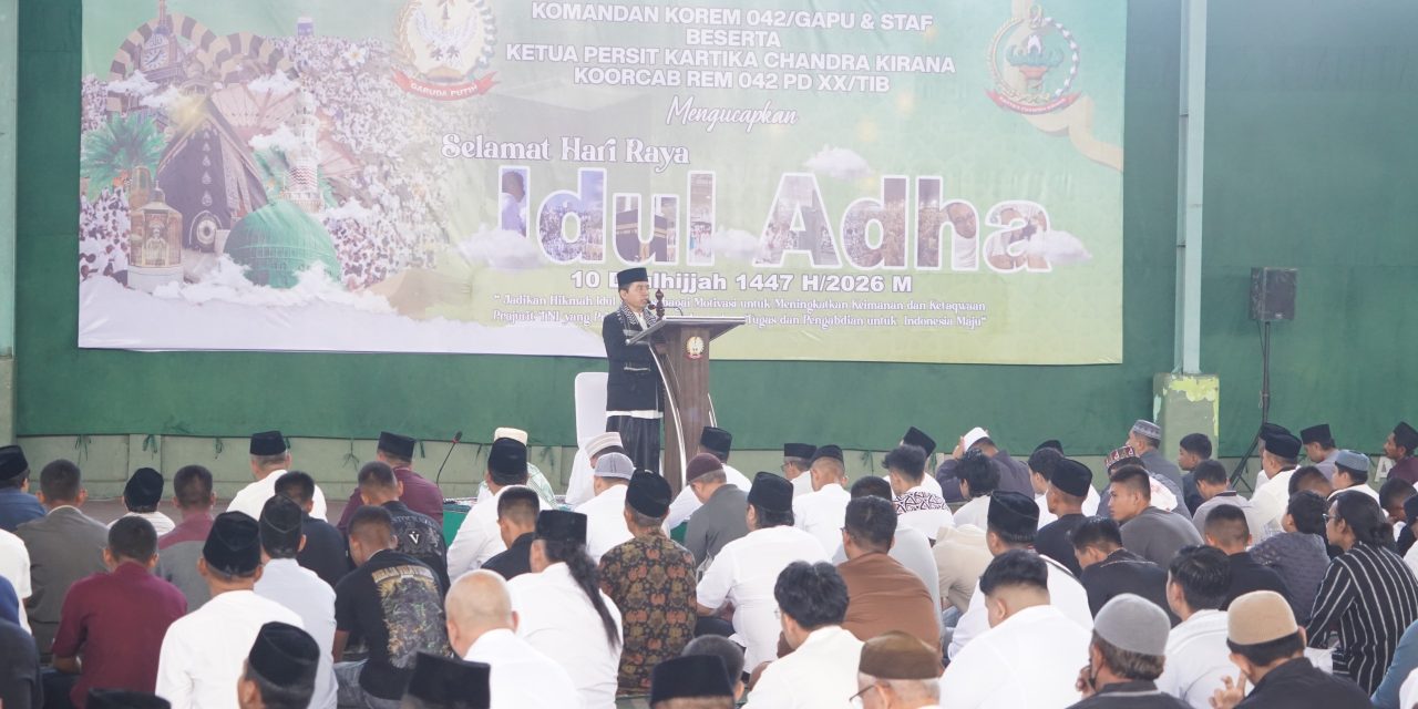 Korem 042/Gapu Gelar Sholat Idul Adha, Perkuat Nilai Pengabdian Dan Kebersamaan