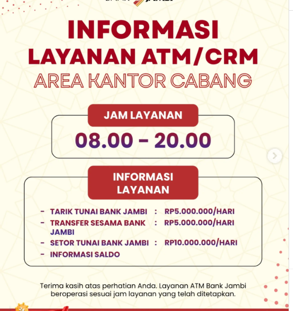 Bank Jambi Perbarui Layanan ATM Dan CRM, Jam Operasional Dan Limit Transaksi Disesuaikan