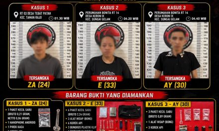 Berantas Peredaran Sabu, Satresnarkoba Polres Muaro Jambi Amankan Tiga Tersangka Di Dua Lokasi Berbeda