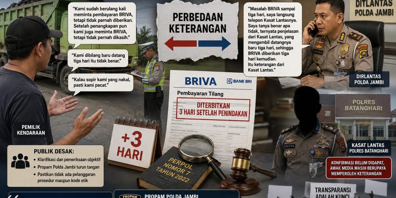 Dirlantas Polda Jambi Diduga Terima Keterangan Berbeda Soal BRIVA 3 Hari, Publik Desak Propam Lakukan Pemeriksaan