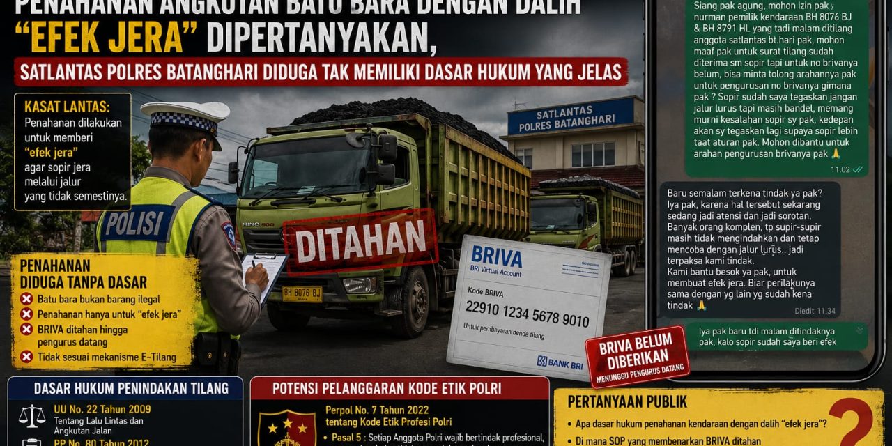 Penahanan Angkutan Batu Bara Dengan Dalih “Efek Jera” Dipertanyakan, Propam Polda Jambi Didesak Lakukan Klarifikasi
