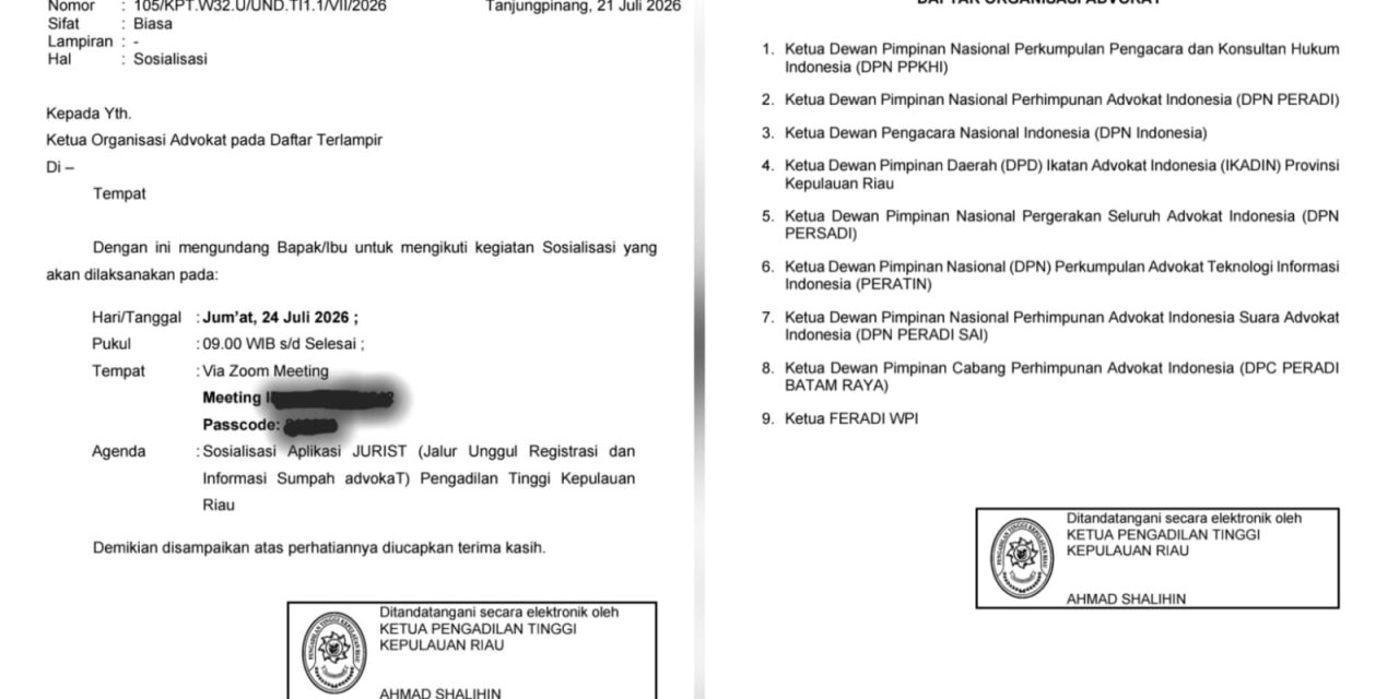 FERADI WPI Apresiasi Sosialisasi Aplikasi JURIST Untuk Penyumpahan Advokat Di Pengadilan Tinggi Kepulauan Riau