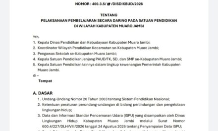 Kabut Asap Memburuk, Disdik Muaro Jambi Terapkan Pembelajaran Daring Selama Tiga Hari