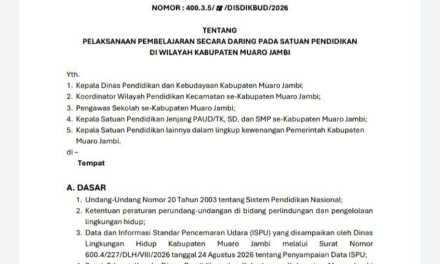Kabut Asap Memburuk, Disdik Muaro Jambi Terapkan Pembelajaran Daring Selama Tiga Hari