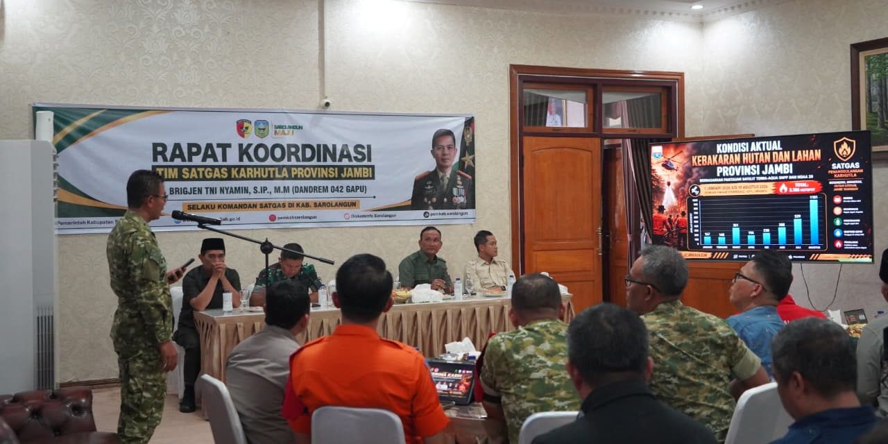 Danrem 042/Gapu Pimpin Rakor Satgas Karhutla, Perkuat Sinergi Cegah Kebakaran Hutan Dan Lahan