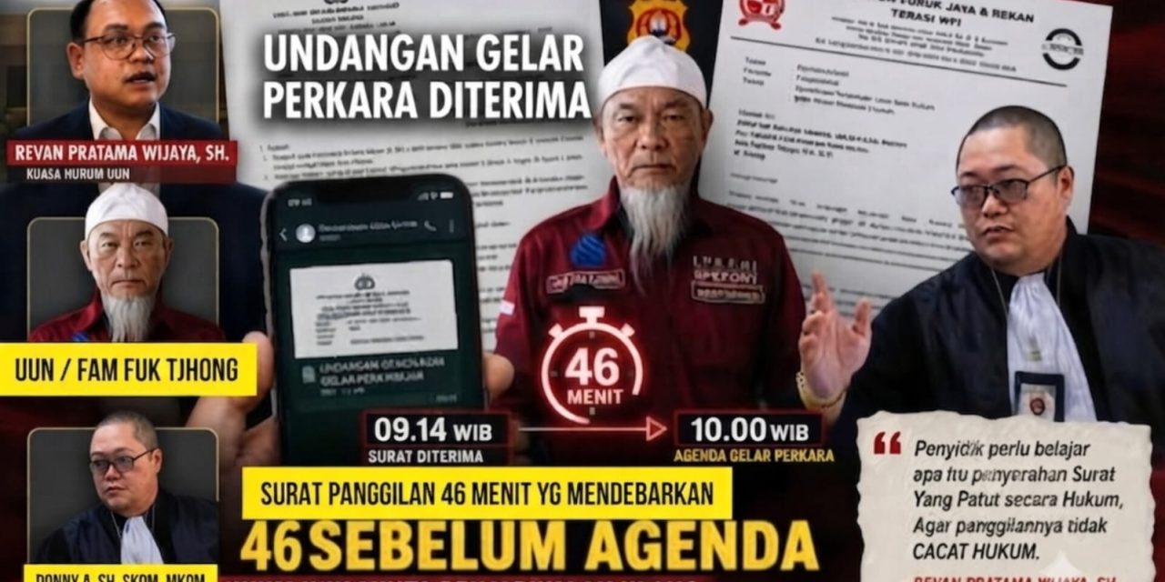Undangan Gelar Perkara Diterima 46 Menit Sebelum Agenda, Tim Kuasa Hukum UUN Minta Penjadwalan Ulang