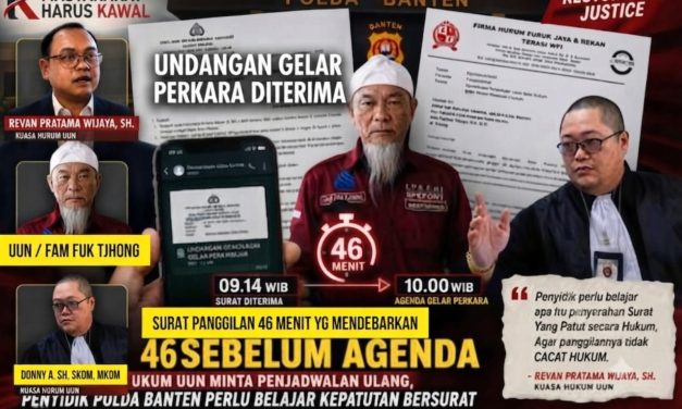 Undangan Gelar Perkara Diterima 46 Menit Sebelum Agenda, Tim Kuasa Hukum UUN Minta Penjadwalan Ulang