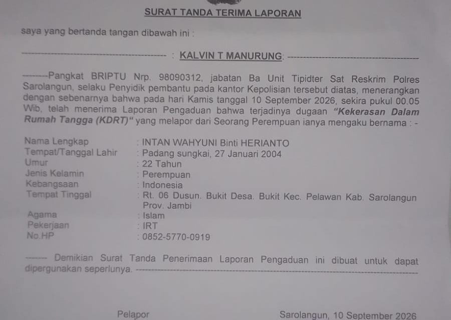 Polres Sarolangun Didesak Segera Tindaklanjuti Laporan Dugaan KDRT