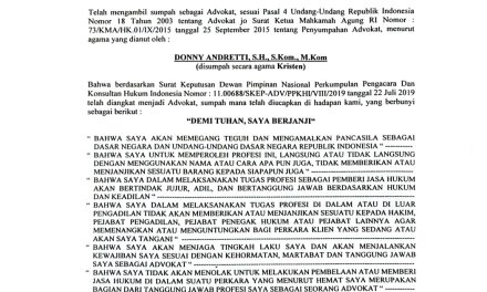 Donny Andretti Ingatkan Masyarakat Verifikasi BAS Advokat, Waspadai Dugaan Advokat Palsu