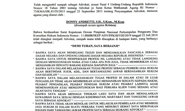 Donny Andretti Ingatkan Masyarakat Verifikasi BAS Advokat, Waspadai Dugaan Advokat Palsu